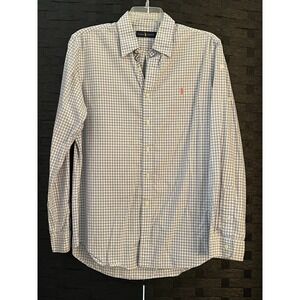 Men's Ralph Lauren‎ Long Sleeve Button Down Shirt Blue Check Pink Horse Sz L VGC
